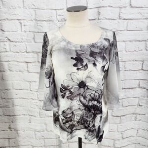 Whimsigoth Floral Top Sheer Flutter Sleeves Gothi Artsy Dark Romance Size Medium